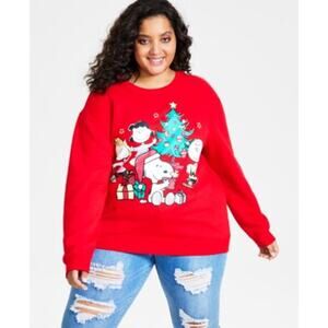 Love Tribe Juniors Trendy Plus Size Peanuts Gang Sweatshirt in Red, Size 3X